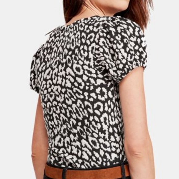 Free People Black & White Cheetah Print Puff Sleeve Square Neck Top - XS - Picture 2 of 12
